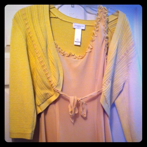 Yellow sleeveless Liz Claiborne dress with bolero