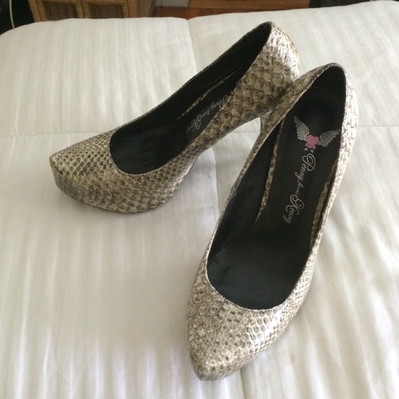 Faux snakeskin heels