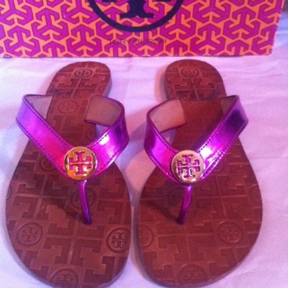 Tory burch thora flat sandal 7 metallic pink RARE