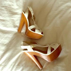 White and Brown Strappy heels