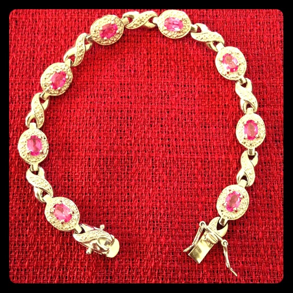 Silver & Pink Crystal Bracelet