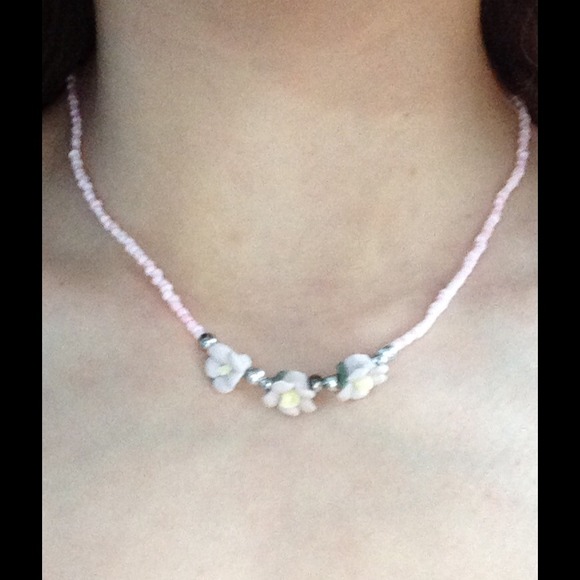 Pale pink beaded clay necklace