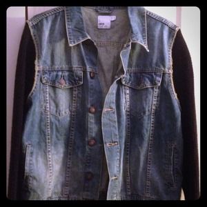 ASOS denim jacket with knitted sleeves