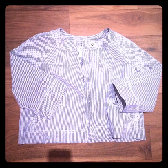LOFT 3/4 sleeve cropped seersucker jacket