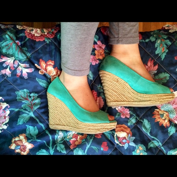 Aqua wedges with peep toe