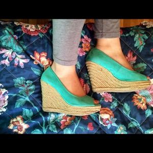 Aqua wedges with peep toe