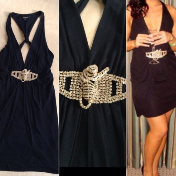 Bebe little black dress w/ rhinestone tiger