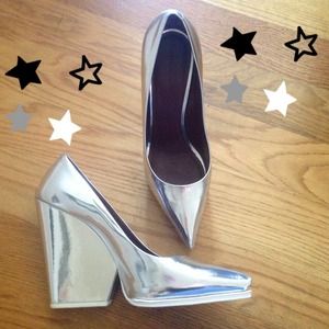 HP❤️ 100% Auth Celine Paris Silver Wedges