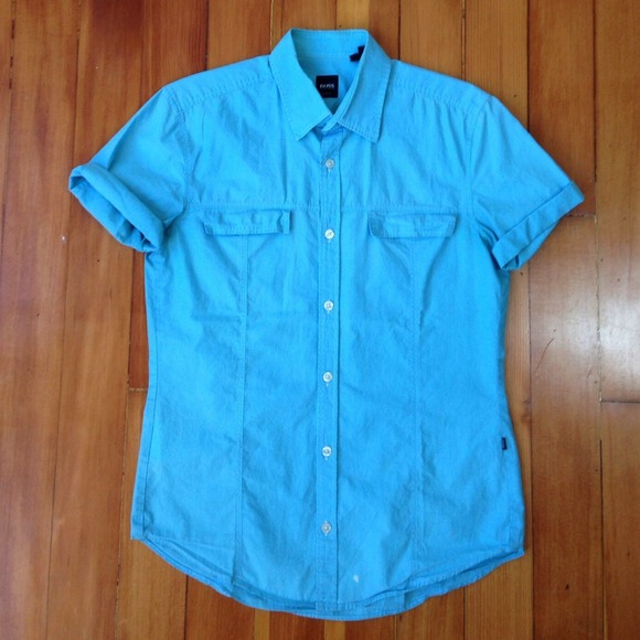 Short sleeve ocean blue boss collar shirt