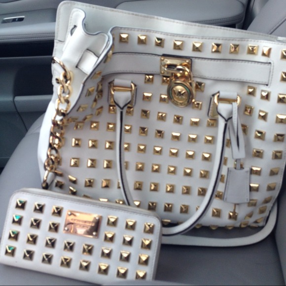 Michael kors studded white hamilton and wallet
