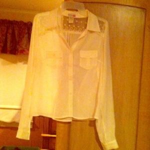 Sheer lace trim shirt