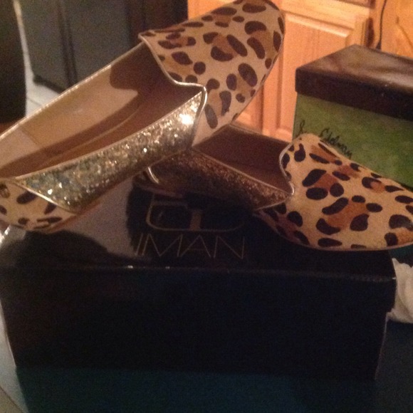 Iman..leopard and gold flats