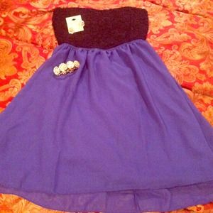 Black lace and blue strapless dress