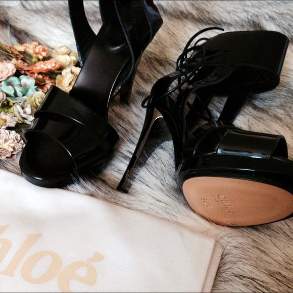 Chloe Black Strappy Patent Heels 36.5 - Picture 2 of 4