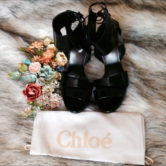 Chloe Black Strappy Patent Heels 36.5 - Picture 3 of 4