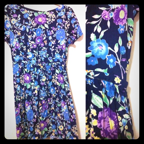 [Sold] Blue Flower Boatneck Dress