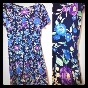 [Sold] Blue Flower Boatneck Dress