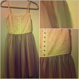 Cream/Light Pink Lace and Tulle Dress