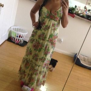 Yellow halter maxi dress with flowers