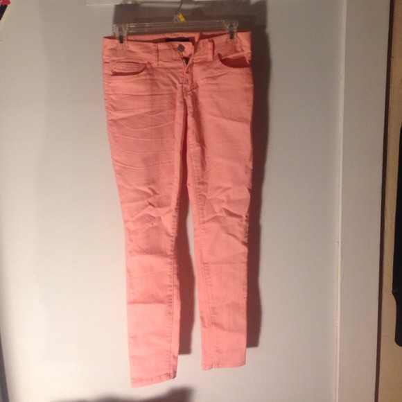 Salmon colored skinny jeans