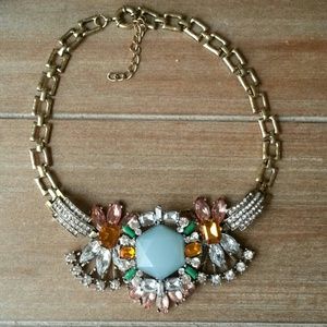 Vintage style bib statement necklace multi color
