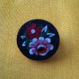 Vintage Mosaic Round Pin of Rose and White Flowers