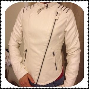 Off-white Faux Leather Crop Jacket, like new