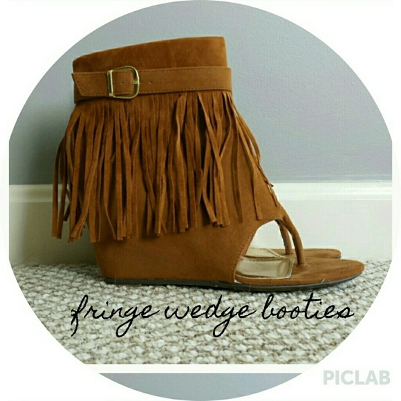 Shoes - Fringe wedge bootie