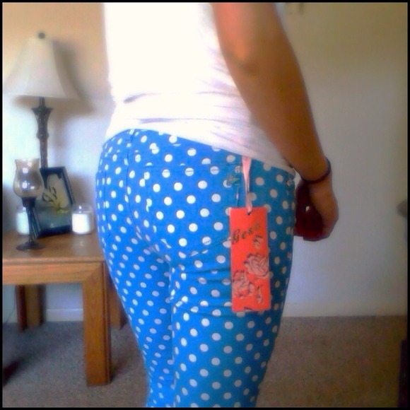 Turquoise Polka Dot Jeans - Picture 3 of 3