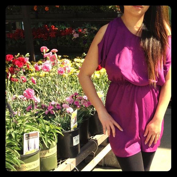 Purple waisted tunic with backless keyhole