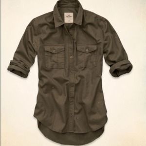 Hollister olive green button up