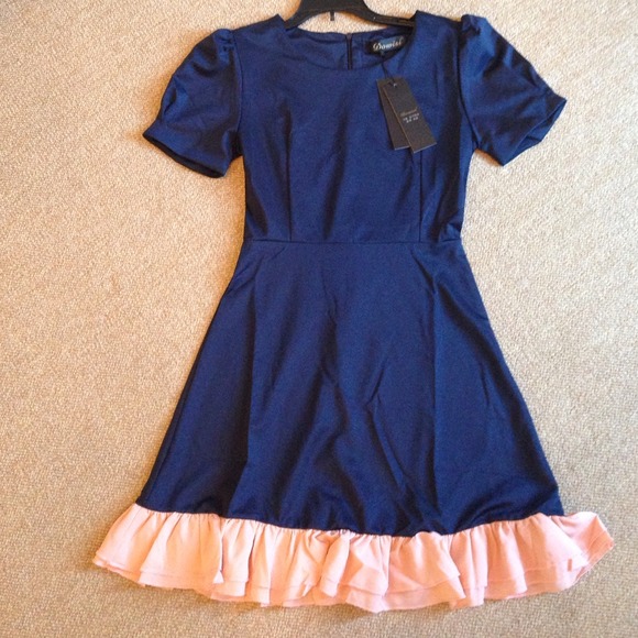 Korean Navy & Powder Pink Dress - Picture 1 of 4