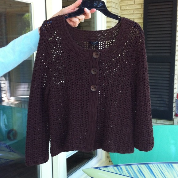 Talbots brown hand knit mercerized cotton sweater - Picture 1 of 4