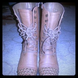 Camel colored Studded Combat Boots (Calf Length)