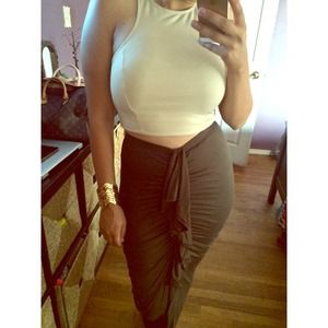 Green Front gather ruffled long skirt