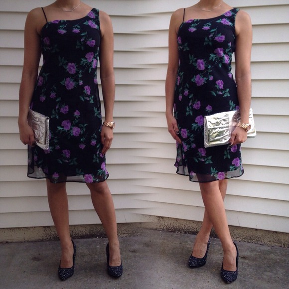Floral One Shoulder Chiffon Dress Size 3/4