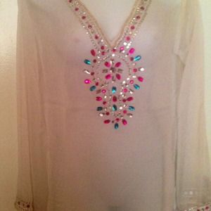 Sheer White Hindu Jeweled Long Sleeve