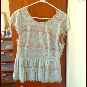 Anthropologie Mint Katrine Lace Peplum Top