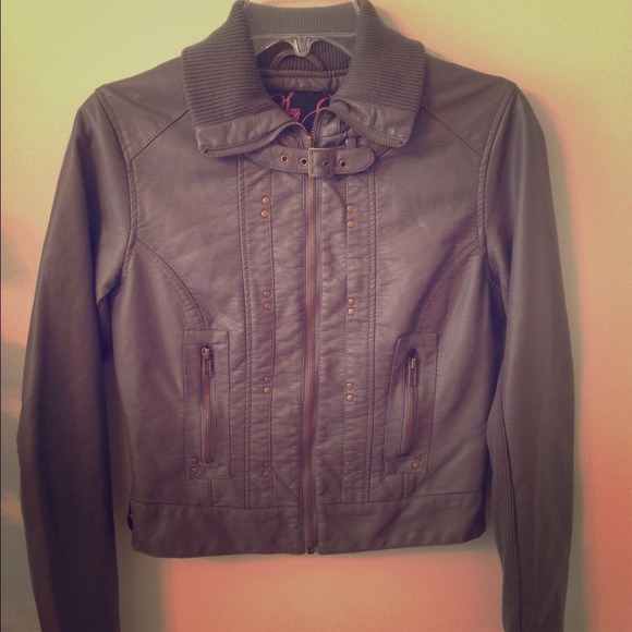 Faux leather jacket.