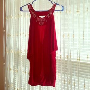 Red shirt with gem neckline