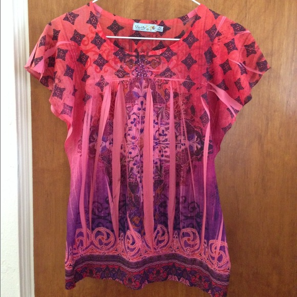 Screen print top pinks and purples