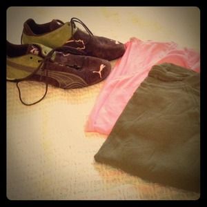 A bundle of PUMA sneakers and 2 gap shirts