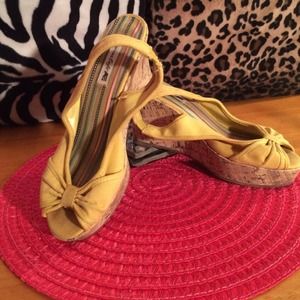 Mustard Yellow cork sling backs