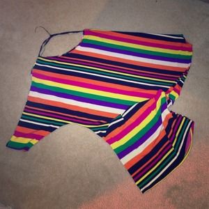 Asymmetrical striped dolman sleeve top