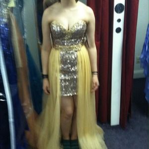 Gold sequin dress with removable train