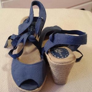 Blue ankle wrap wedges