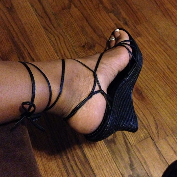 Nine West Leather Wrap Around Wedge Shoe
