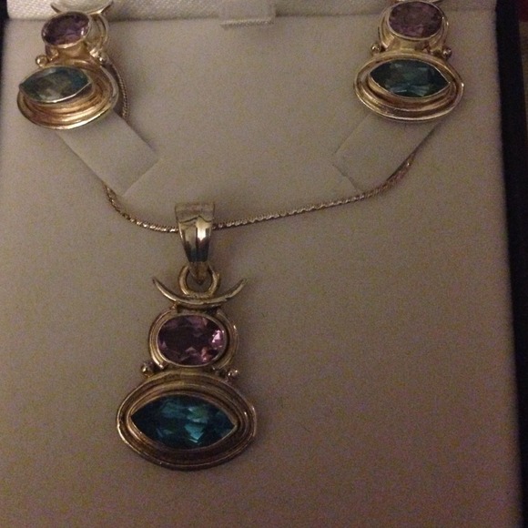 Sterling silver gem necklace & matching earrings
