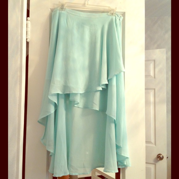 Mint colored high low skirt