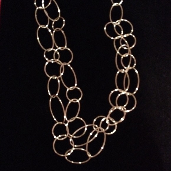 Circle and oval long silver necklace